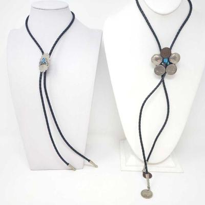 #220 â€¢ 2 Bolo Ties With Sterling Silver And Turquoise