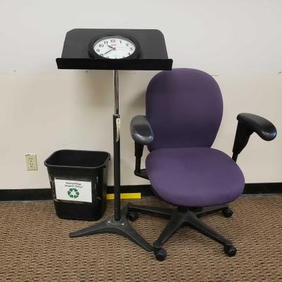 #27400 â€¢ Office Chair, Music Stand, Waste Bin, And Clock