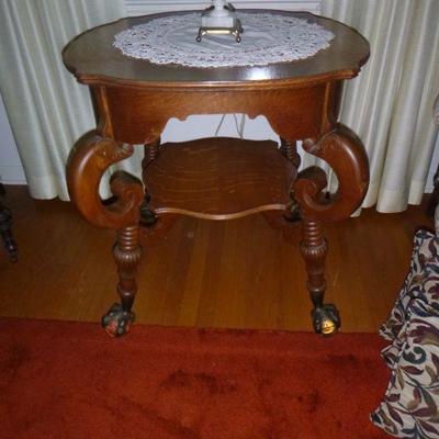 Antique Solid quarter Sawn Glass Ball and Claw Table