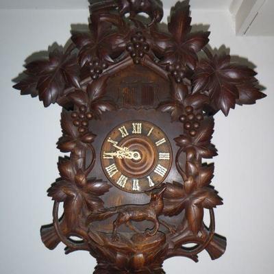 Antique Fox and Grapes Black Forest Cockoo Clock Large