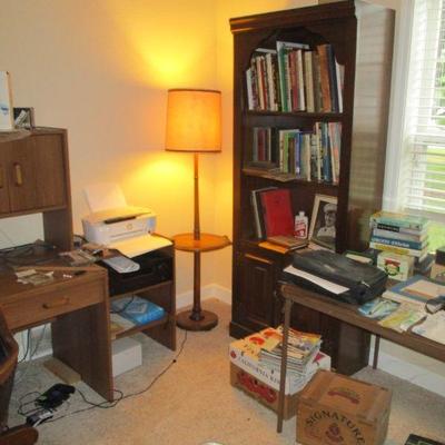 Another book shelf & books, lamp table, stand