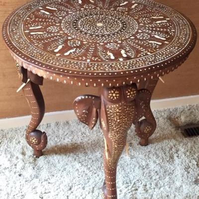 Indonesian Elephant Table Inlaid with Bone