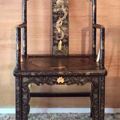 Chinese Elmwood Chinoiserie Chair - come back soon for more pics!
