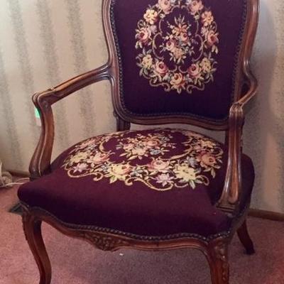 French arm chair upholstered in needlepoint
