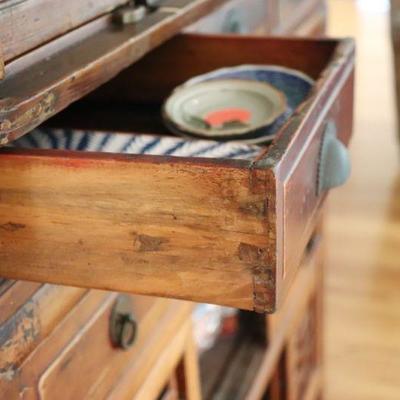 Dove tail of drawer of Asian wedding cabinet
