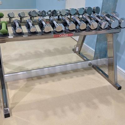 Cal Gym Chrome Dumbell Rack (60x24x30)
Includes pairs of 5lb, 8lb ,10lb, 15lb, and 20lb
$550 for it all!