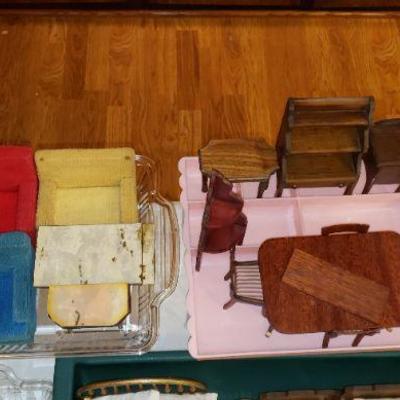 Dollhouse Furniture: Vintage Wood: Strombecker-marked and unmarked, some with Marshall Field original price tags, Germany, some unmarked....