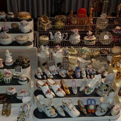 Vintage Porcelain & Glass Shoe Collection: Lefton, Fenton, Tara, Elfinware, Occupied Japan, Lego, Enesco, Sphinx, Nippin, Limoges,...