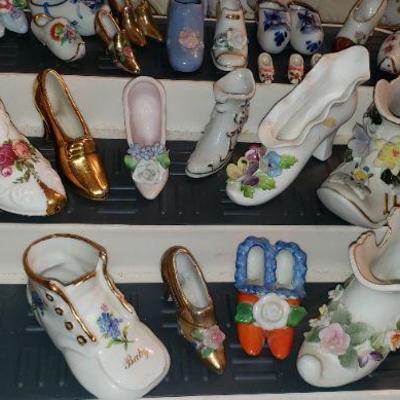Vintage Porcelain & Glass Shoe Collection: Lefton, Fenton, Tara, Elfinware, Occupied Japan, Lego, Enesco, Sphinx, Nippin, Limoges,...