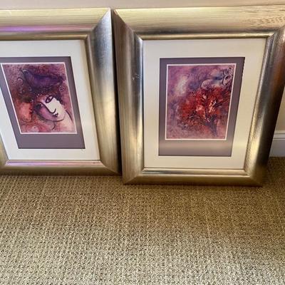 Stunningly framed Chagall reproduction prints - museum glass and solid wood framed 
