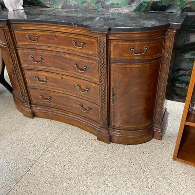 Stunning marble top serpentine Front drawer  buffet with 2 hidden Side cabinets 
$was $550 now only $275! At 50% off! 