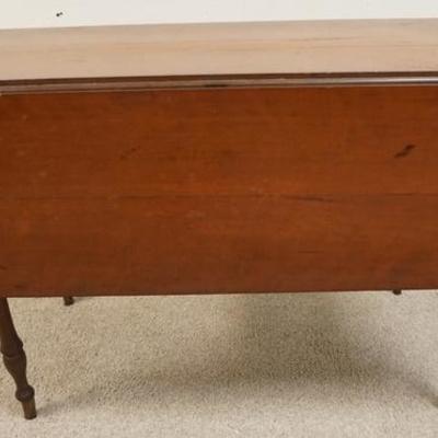1112	ANTIQUE CHERRY DROP LEAF TABLE W/TURNED LEGS, 41 3/4 IN X 21 IN, DROPS ARE 15 IN
