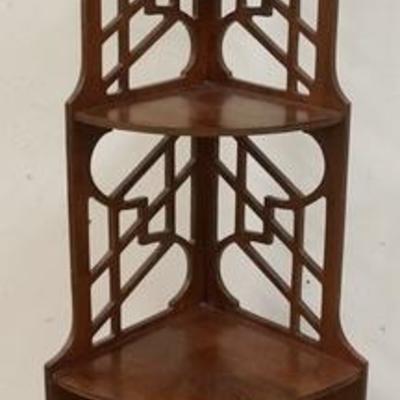 1242	MAHOGANY CORNER SHELF W/FRETWORK SIDES, 60 IN HIGH
