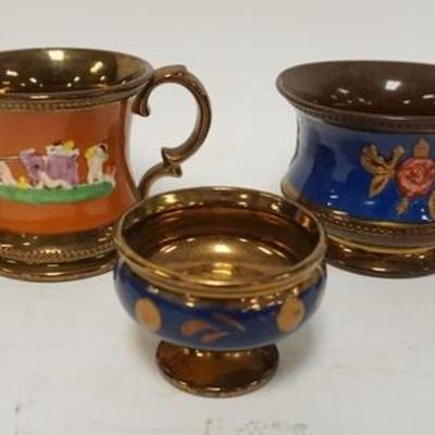 1187	5 PIECE COPPER LUSTER 4 BOWLS & A MUG, TALLEST IS 3 1/2 IN
