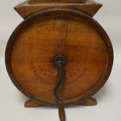 1081	ANTIQUE BUTTER CHURN NO 3 IMPRINTED W/COW DECORATION, BURLINGAME & DARBY, 19 IN HIGH
