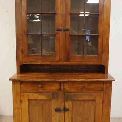1055	2 PIECE STEP BACK COUNTRY CUPBOARD, TWO 6 PANED DOORS TOP, ONE DRAWER & 2 BLIND DOORS BOTTOM, 48 1/2 IN WIDE
