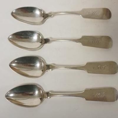 1123	4 GAVEN SPENCER COIN SILVER SPOONS, CIRCA 1850, 6 IN, 2.62 TROY OZ
