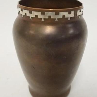 1198	HEINTZ STERLING SILVER ON BRONZE VASE, 5 1/2 IN, TOP RIM SLIGHTLY IRREGULAR
