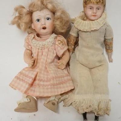 1174	2 SMALL BISQUE HEAD DOLLS, 9 IN HIGH
