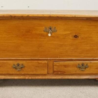 1220	ANTIQUE DOVETAILED BLANKET CHEST W/2 DRAWERS, STRAP HANDLES & GLOVE BOX THAT HAS 2 INTERIOR DRAWERS
