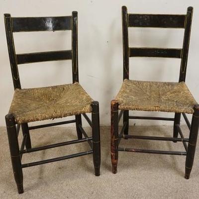 1072	PAIR OF PAINT DECORATED STENCILED RUSH SEAT CHAIRS
