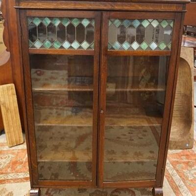1182	OAK LEADED & STAINED GLASS BOOKCASE
