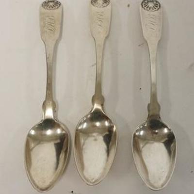 1122	3 D COLTON JR COIN SILVER SPOONS, CIRCA 1825, SHELL HANDLES, 6 IN, 1.64 TROY OZ
