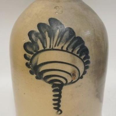 1034	2 GAL BLUE DECORATED JUG *TORNADO* DESIGN, 14 IN HIGH
