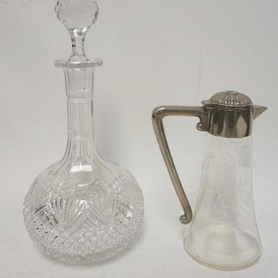1197	CUT GLASS DECANTER & ENGRAVED SYRUP JUG, TALLEST IS 11 1/2 IN
