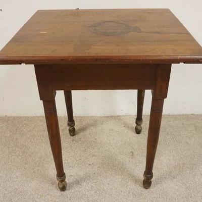 1111	ANTIQUE WORK TABLE W/TURNED LEGS, HAS A STAIN ON TOP
