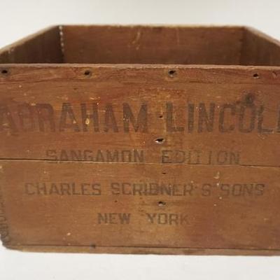 1028	ANTIQUE ABRAHAM LINCOLN WOOD BOX USED TO SHIP BOOKS FROM CHARLES SCRIBNER & SONS NY
