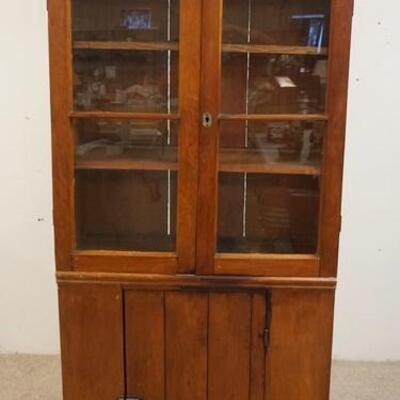 1204	 PINE COUNTRY CUPBOARD W/2 GLASS DOORS OVER ONE DOOR
