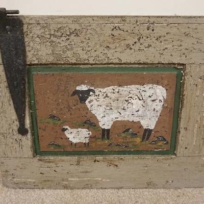 1215	ANTIQUE SHUTTER W/FOLK ART PAINTING OF SHEEP, 24 1/4 IN X 19 3/4 IN
