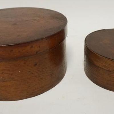 1141	2 ANTIQUE WOODEN PANTRY BOXES, LARGEST IS 8 7/8 IN DIAMETER, 4 1/2 IN HIGH
