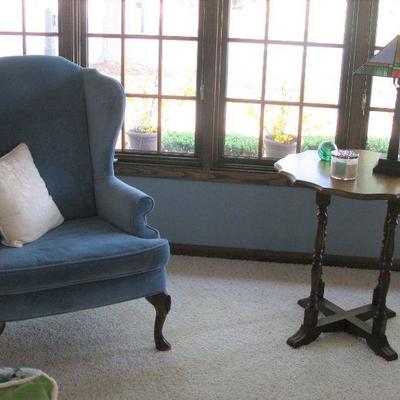 blue wing back chair  BUY IT NOW $ 85.00                         
          vintage looking table  BUY IT NOW $ 45.00