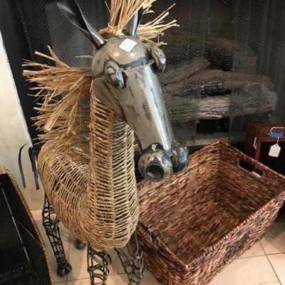 Wicker and metal horse $55