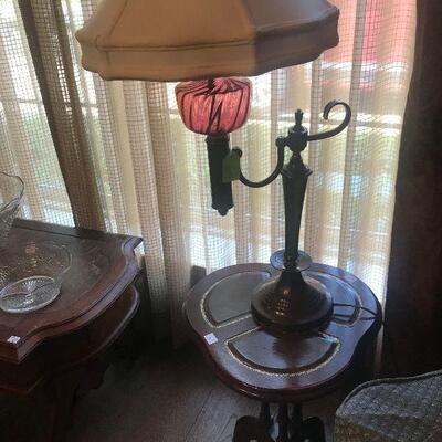 Antique Cranberry Glass AND Brass Table Lamp