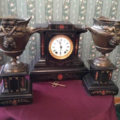English Marble Mantle Clock Set by Seth Thomas