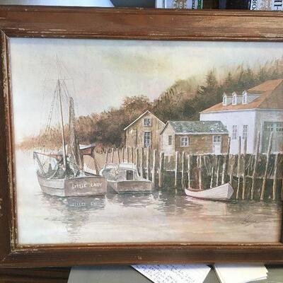 https://www.ebay.com/itm/114421390265	LAR0001 three boats on river with three houses framed art Pickup Only framed art, three boats on...