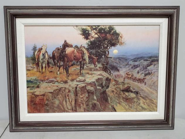 204	

Western Painting By C.M. Russell
Painting Measures Approx: 23.5" x 15.5" Frame Measures Approx: 30" x 22" On Canvas Artist Is Charles Marion Russell