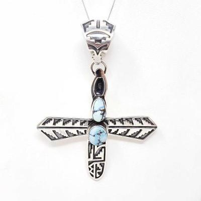 2086	

Sterling Silver Cross Pendant With Turquoise, 30.9g
Weighs Approx 30.9g
