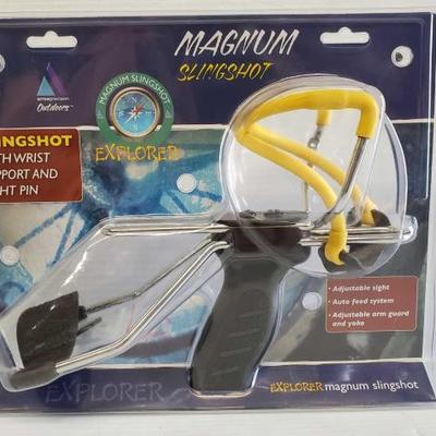 7042	

Explorer Magnum Slingshot
Adjustable Sight, Auto Feed System, Adjustable Arm Guard And Yoke
 