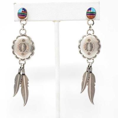 2104	

Southwest Multicolor Sterling Silver Dangle Earrings, 7.4g
Weighs Approx 7.4g
Measure approx .75