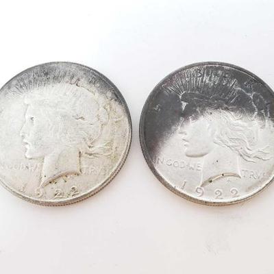 2594	

2 1922 Silver Peace Dollars
Philadelphia Mint