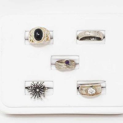 2142	

5 Sterling Silver Rings- 24.7g
Weighs Approx 24.7g, Sizes Include 7, 5, 6.5, 10