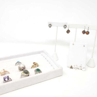 #2320 â€¢ Sterling Silver Pendants, Rings, And Earrings, 76.5g