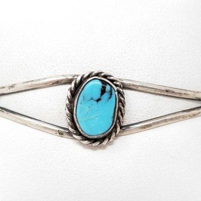 2190	

Sterling Silver Cuff Bracelet With Turquoise Stone, 6.2g
Weighs Approx 6.2g