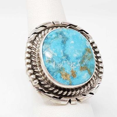 2118	

P. Skeets Blue Ridge Turquoise Wire Sterling Silver Ring, 14.1g
Weighs Approx 14.1g
Size 8 
Approx 1.25