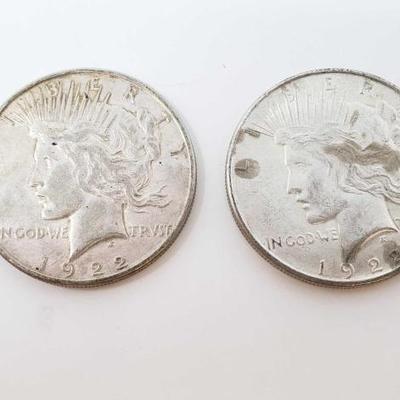 2592	

2 1922 Silver Peace Dollars
San Francisco Mint