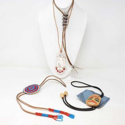 
#2350 â€¢ 3 Bolo Ties And Necklace